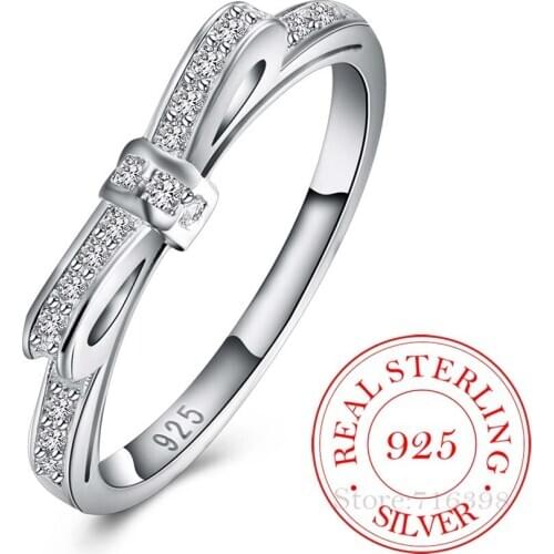 High-quality 925 Sterling Silver Rings for Women Female Exquisite Bownot Cz Crystal Infinity Ring Bague Argent 925 Anillos Mujer