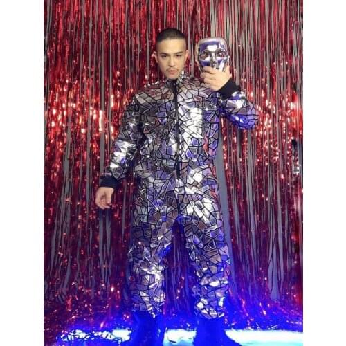 Sparkly Sequin Jumpsuit Nightclub Birthday Prom Party Outfit Men Dancer Singer Stage Show One Piece Costume