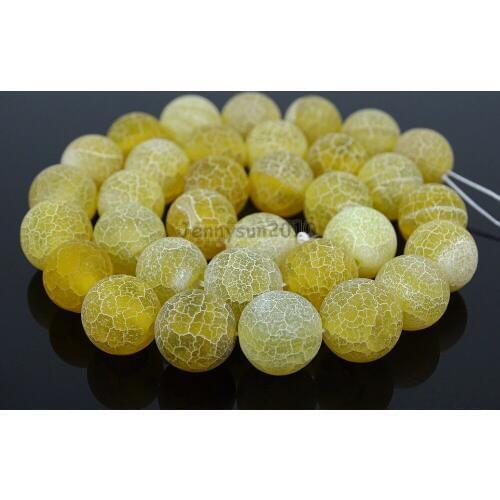Matte Yellow Fire Crackle Ag-ate Gems Stones Round Spacer Loose Beads 15'' Strand for Jewelry Making Crafts 5 Strands/Pack