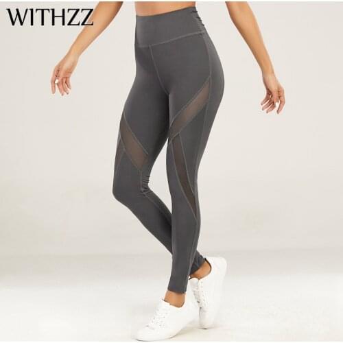 WITHZZ Womens Running Quick-Dry Casual Sports Pants High-Waist Mesh Stitching Stretch Female Leggings