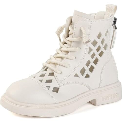 Girls Shoes Summer 2021 New Children Martin Short Boots Hollow Single Boots Gladiators Fashion Breathable Hollow Hot 26-37 Flats