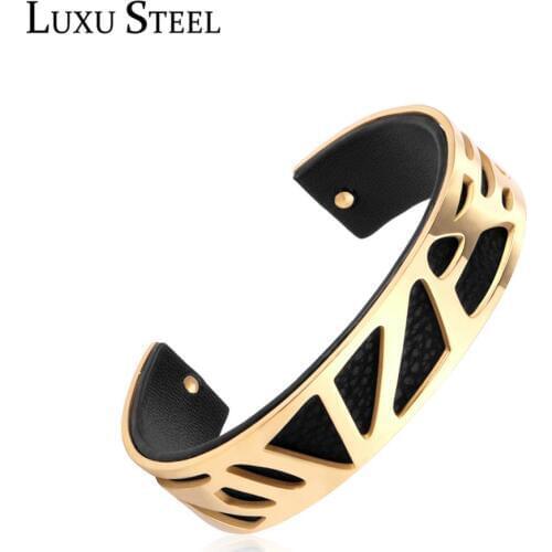 LUXUSTEEL Daily Wear Leather Bracelets Bangles Women/Girl Gold Cuff Bangles Accessories Stainless Steel Statement Jewelry