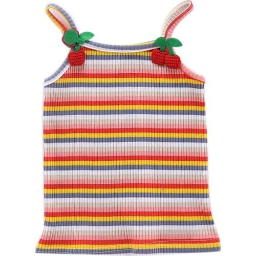 Summer Baby Undershirt Singlet Girls Shirts For Children Cartoon Cotton T-shirt Chromatic Stripe Tops Camisoles Underwear Tanks