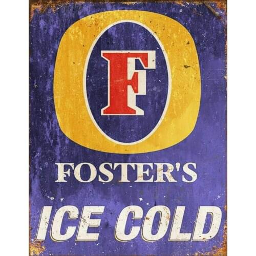 Metal Wall Sign FOSTERS ICE COLD Family Bedroom Bar Art Wall Decoration Old-fashioned Retro Square Metal Sign 8X12 Inches