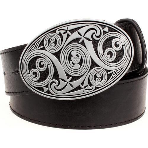 Fashion mens belt round swirl metal buckle belts simple irregular pattern heavy metal style belt punk rock performance girdle