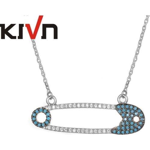 KIVN Fashion Jewelry Unique Pave CZ Cubic Zirconia Safety Pin Womens Girls Wedding Bridal Pendant Necklaces Birthday Gifts