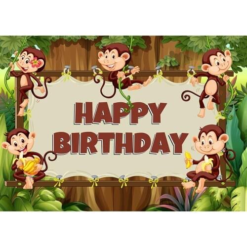 Cartoon Jungle Monkey Banana Photo Background Vinyl Cloth Backdrops for Children Baby Birthday Party Photocall Photography Props