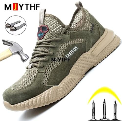 Mens Work Safety Shoes Lightweight Work Sneakers Men Breathable Indestructible Shoes Steel Toe Puncture-Proof Protective Shoes