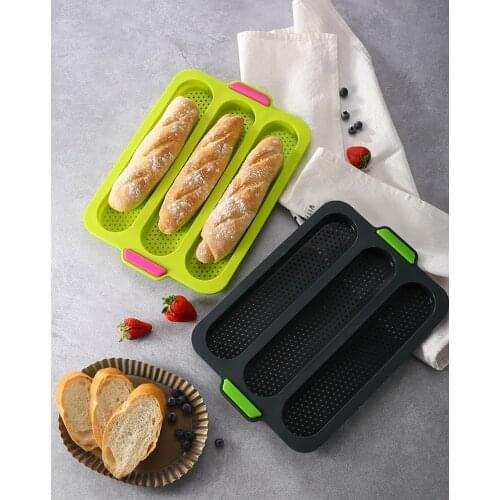 Food Grade Silicone Mold Upgrade Version 3 Slot Open French Baguette Mold Baking Tool