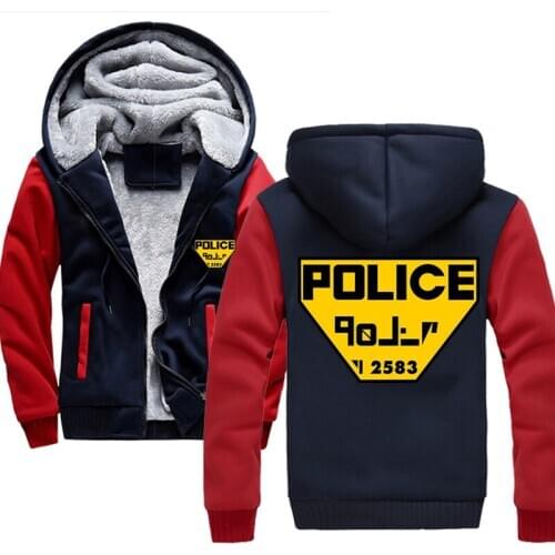 Police Logo Brand Thick Hoodie Fleece Cardigan Hooded Coat Mens Hoodies Sweatshirts Pullover For Male Sweatshirt