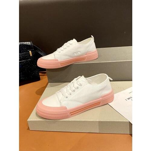 Simple Solid Color Canvas Shoes Spring And Summer New Fashion All-Match Low-Cut Lace Casual Womens Shoes