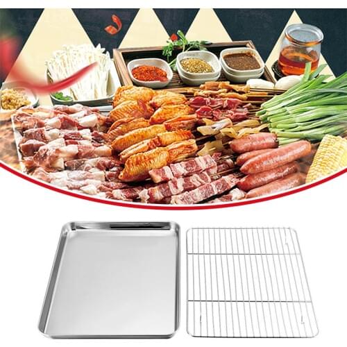 Baking Tray With Removable Cooling Rack Set Stainless Steel Baking Pan Non-stick BBQ Trays Baking Dish Grill Mesh Kitchen Tools