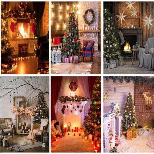 Christmas Theme Indoor Photography Background Christmas tree Fireplace Children Portrait Photo Backdrops 21710 CHM-07