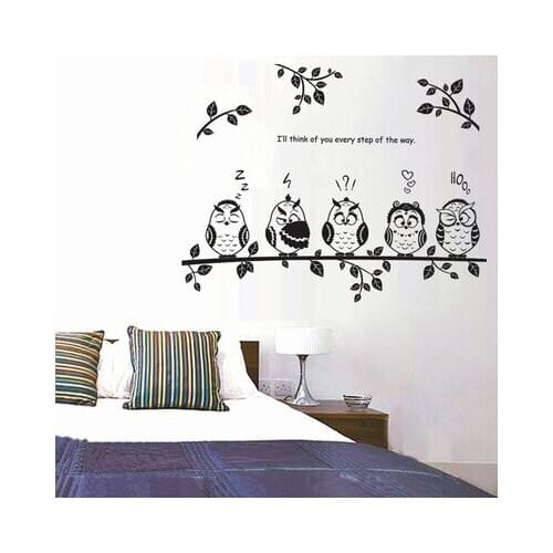 DIY Cartoon Lovely Black Owl on the Branch Vinyl Wall Sticker Animal Tree Stickers for Kids Rooms Home Decor Wall Decals Poster