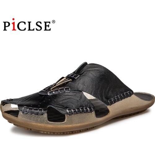 Genuine Leather Men Beach Slippers Plus size Home Sandals Summer Beach Sandals Outdoor Casual Walking Beach Flip Flops Men Shoes