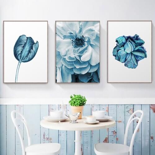 Blue Flowers Posters Nordic Watercolor Canvas Painting Modern Style Home Decor Minimalist Print Wall Art Picture for Living Room