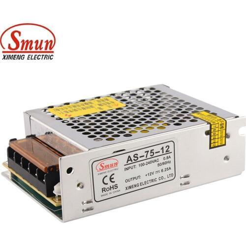 SMUN AS-75-12 Mini Size Power Supply 86-264VAC Input 75W 12V 6.25A Output SMPS With Safe Cover