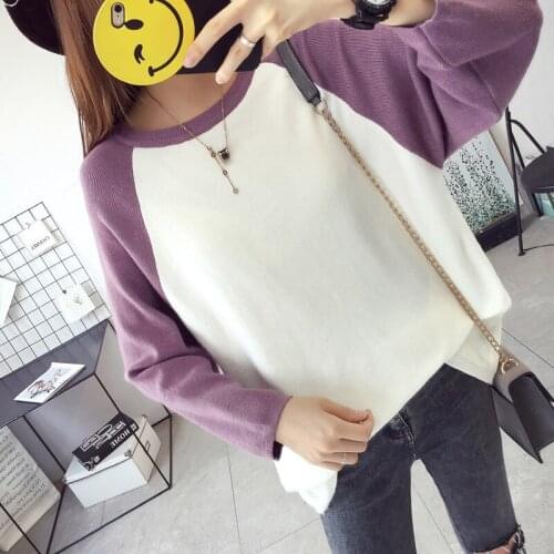 Patchwork Pullover Sweater 2021 Round Neck New Autumn Spring Casual Loose Long Sleeve Knit Sweaters Vestidos LXJ1062