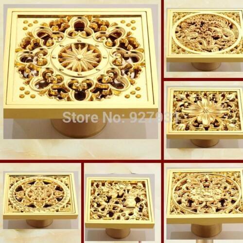Uythner Free Shipping Golden 4 inch Squre Shower Drain Bathroom Floor Waste Drain