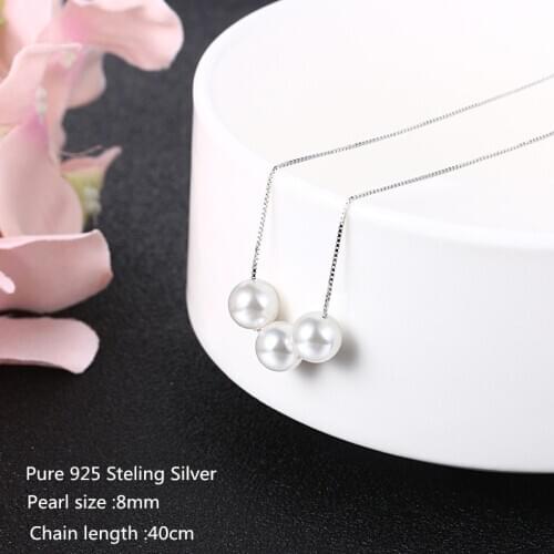 Buyee Fashion Wedding Necklace 8mm Freshwater Pearl Pure 925 Sterling Silver Necklace for Women Fashion Collarbone Chain Jewelry