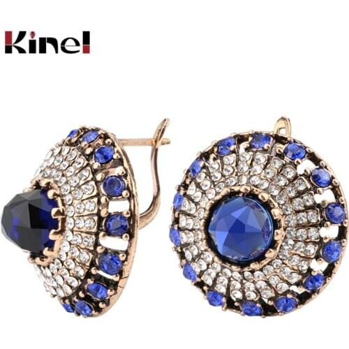 Hot 2017 Luxury Natural Stone Earring Vintage Crystal Antique Earrings For Women Gold Color Party Christmas Gift Turkish Jewelry