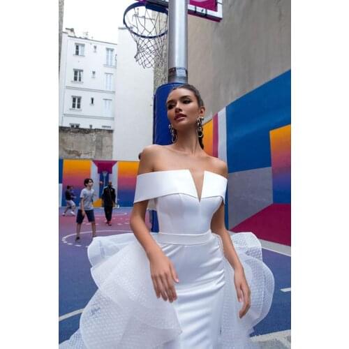 2021 Mermaid Wedding Dresses With Detachable Skirt Off The Shoulder Satin Bridal Gowns White Wedding Dress свадебное платье