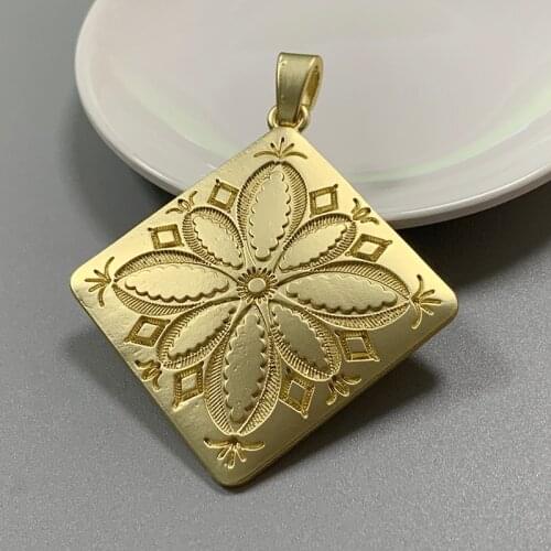1 Piece Matt Gold Boho Bohemia Flower Square Charms Pendants for Necklace Jewellery Making Accessories 82x66mm
