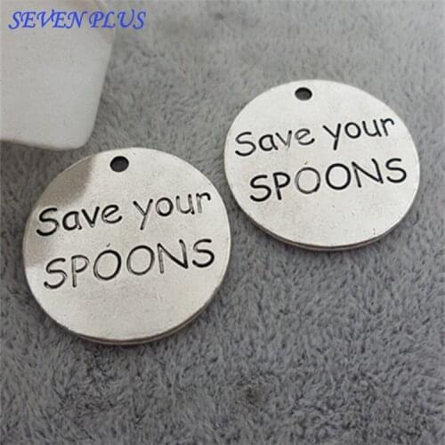 M205 High Quality 20 Pieces/Lot Diameter 25mm Antique Silver Plated Save Your Spoons Spoon Charm For Jewelry Making