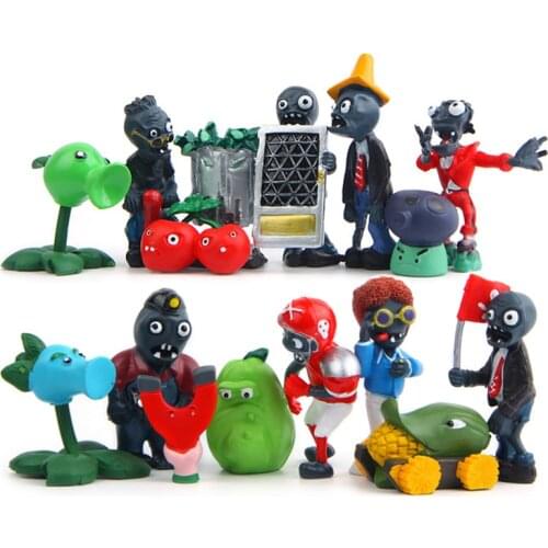 16Pcs/Set Plants vs Zombies PVZ Figures Toys PVC Cherry Bomb Fume-shroom Plants Hats Zombies Collection Figures Model Toys