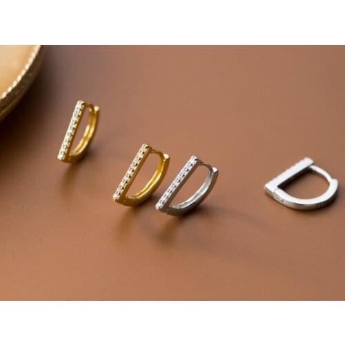 18K Gold Real. 925 Sterling Silver Fine jewelry Micro Pave CZ Stick Bar hoop huggie ear earrings C-G7910