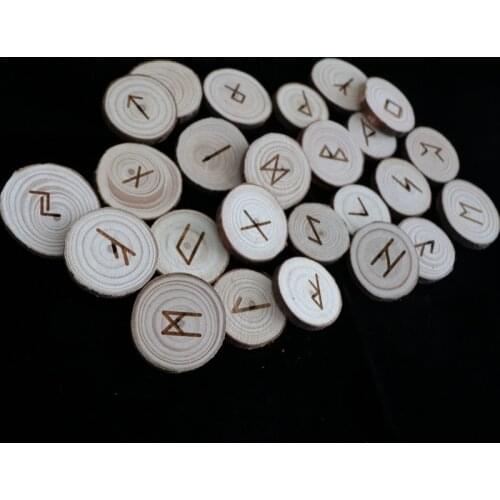 25Pcs Natural Wood Runes Stones Wood Chakras Mysticism supplies for Divination Rune Kit Round Altar Occultism Props Pendant