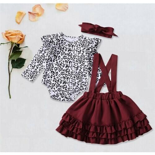 PUDCOCO 3Pcs Newborn Kids Toddler Baby Girl Clothes Leopard Romper Dress Jumpsuit Headband Outfit 0-24M