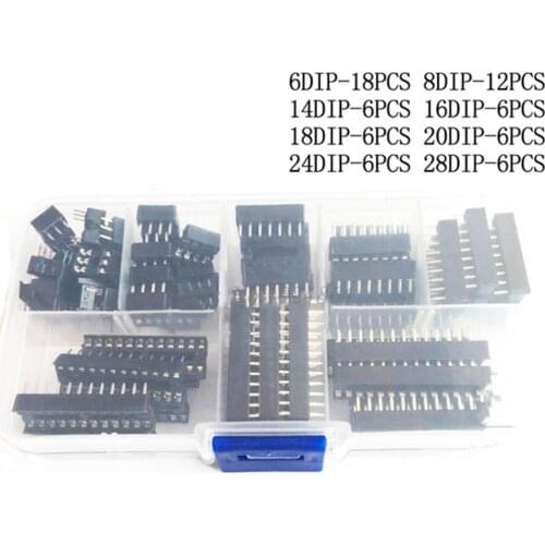 66PCS/Lot DIP IC Sockets Adaptor Solder Type 6/8/14/16/18/20/24/28 pins DIP IC Socket set electronic diy assortment kit MCU seat