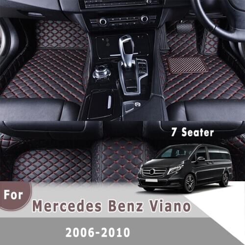 RHD Custom Car Floor Mats For Mercedes Benz Viano 2010 2009 2008 2007 2006 7 Seats Leather Foot Pad Car Accessories Carpet Cover