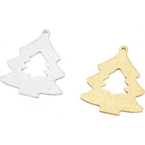 4PCS Aluminium Alloy Hollow Open Pine/Christmas Tree with Multi Sequin Charm Pendant for Necklace Earring Jewelry