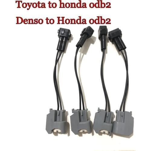 Free shipping 4PCS High Quality adaptor for Denso to honda odb2 for toyota to honda odb2 fuel injector connector plugs