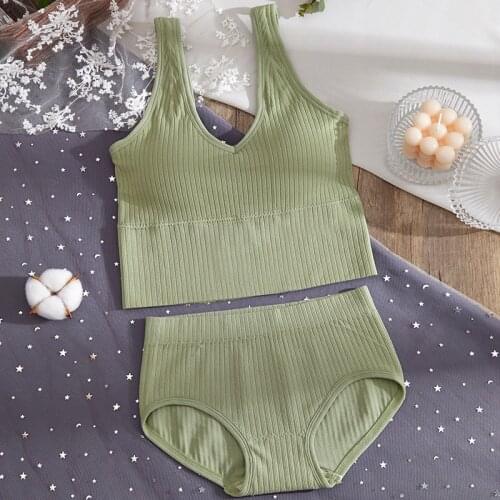 Seamless Underwear Set Women Soild Bra Panties Set Sleeveles Sports Wireless Padded Comfortable Underpants Suit