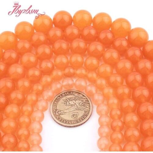 6,8,10,12mm Round Light Orange Jades Beads Smooth Loose Beads Stone For Women DIY Necklace Bracelets Earring Jewelry Making 15"