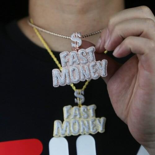 New Luxury Cubic Zircon Paved FAST MONEY Alphabet Letter Pendant Rope Chain Necklace Punk Hip Hop Style Fashion hip hop Jewelry