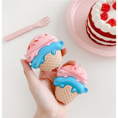 Case for airpods 1 2 3 cute cover silicone bluetooth headset protective case for air pods pro with keychain cat ice cream 3d