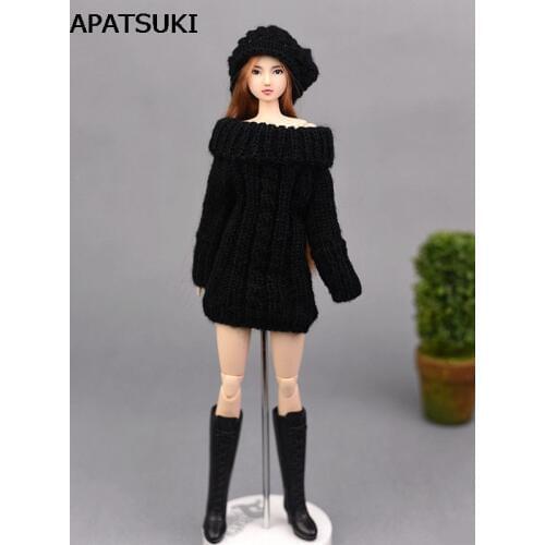 Black Handmade Knitted Woven Sweater For Barbie Doll Clothes Tops Coat Dress Doll Clothes Gifts For Kids Toy Doll Accessories