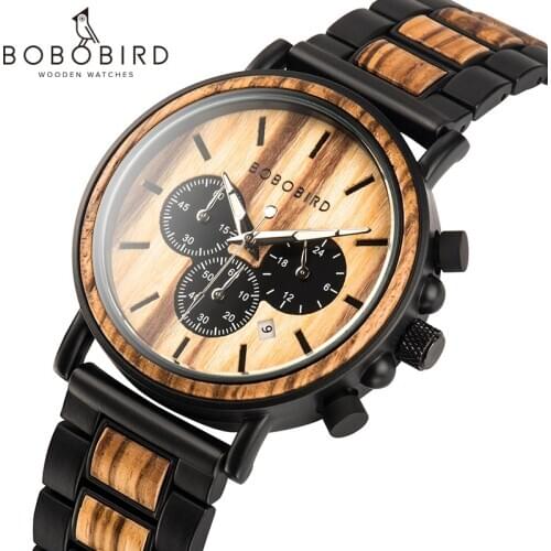 BOBO BIRD Wooden Men Watch Relogio Masculino Luminous Luxury Top Brand Chronograph Watches erkek kol saati Drop Shipping