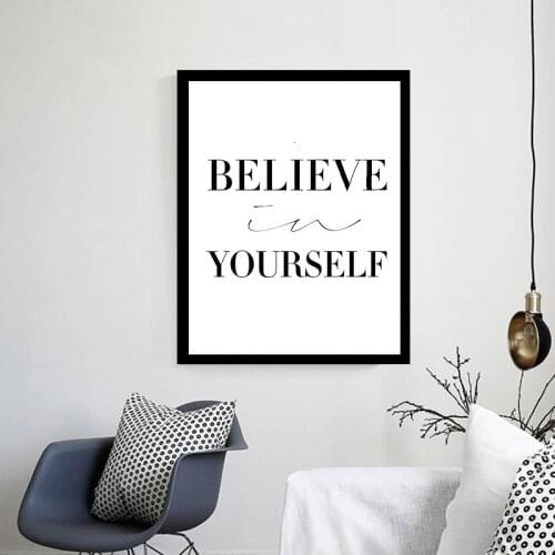 Black Minimalist Motivational Typography Believe Quotes Art Print Poster Wall Picture Canvas Painting Living Room Decor No Frame