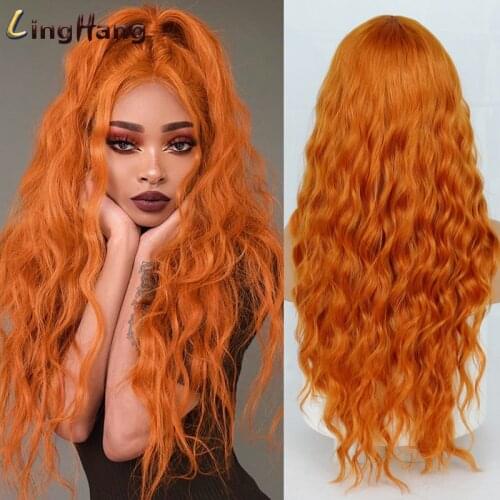 LING HANG Long Wave Wig Middle Natural High Temperature Synthetic Role-Playing Wig Suitable for Black / White Women