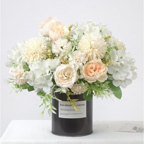 Home Decoration Fake Flowers 7 Heads Peony Rose Hydrangea Artificial Bouquet Silk Flower Bridal Hand Flower Wedding Indoor Decor
