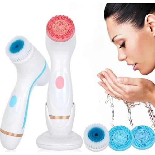 Electric Face Cleaners Facial Cleansing Brush Pore Cleaner Skin Deep Cleaning Spin Brush 3 Heads Face Spa Facial Beauty Massage
