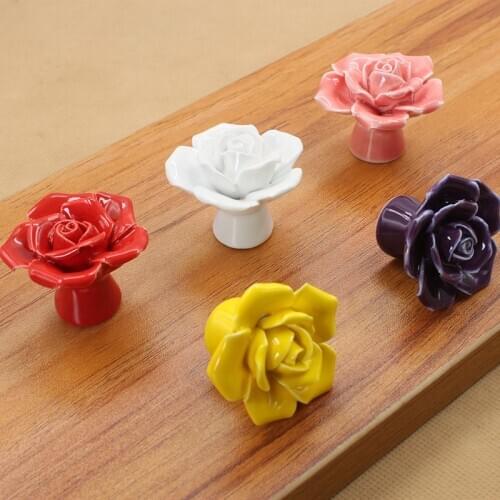 JD Single Hole Rose Ceramic Handle Cabinet Closet Hand Pinch Cartoon European Modern Minimalist Color Handle Children Furniture