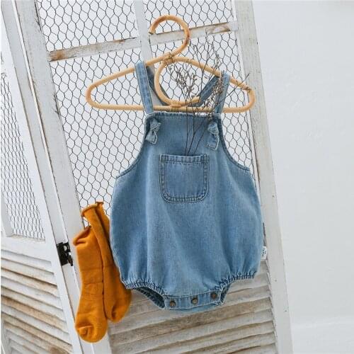 Newborn Baby Girls Boys Denim Romper Infant Sleeveless Summer Cotton Solid Suspenders Kids Jumpsuit 2021 New