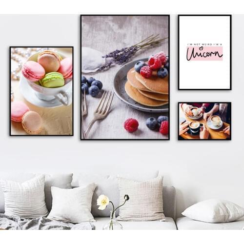 Macaron Cake Coffee Quotes Wall Art Canvas Painting Nordic Posters And Prints Wall Pictures For Living Room Girl Kids Room Decor