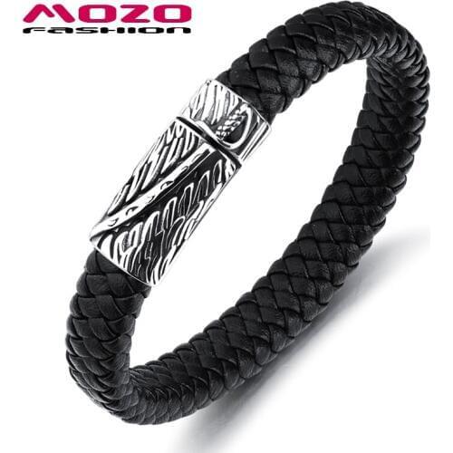 Fashion HOT Men Jewelry Black Leather Bracelet Stainless Steel Punk Sword Charm Magnet buckle High Quality Bracelet PS2079